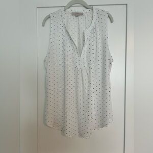 LOFT White and Black Dotted Sleeveless Blouse